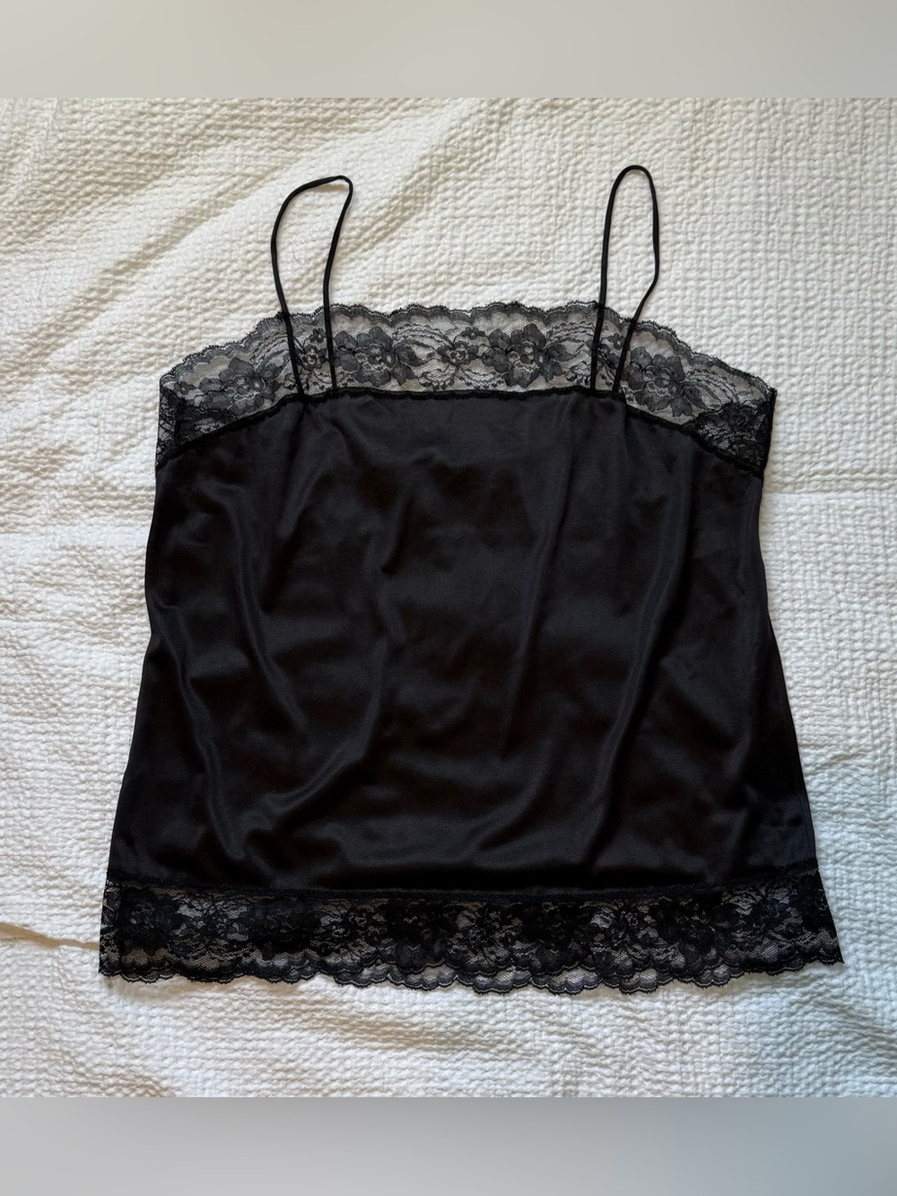Black Lace Trim Satin Camisole